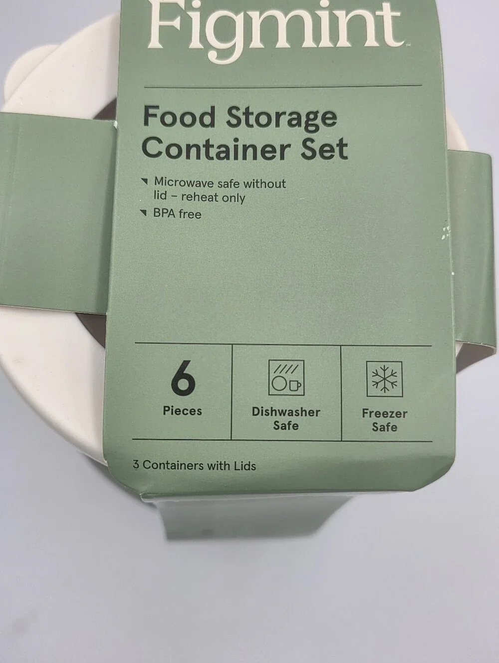 Figmint Set of 3 Round Food Storage Containers in Blue, Sage, and White Nwt